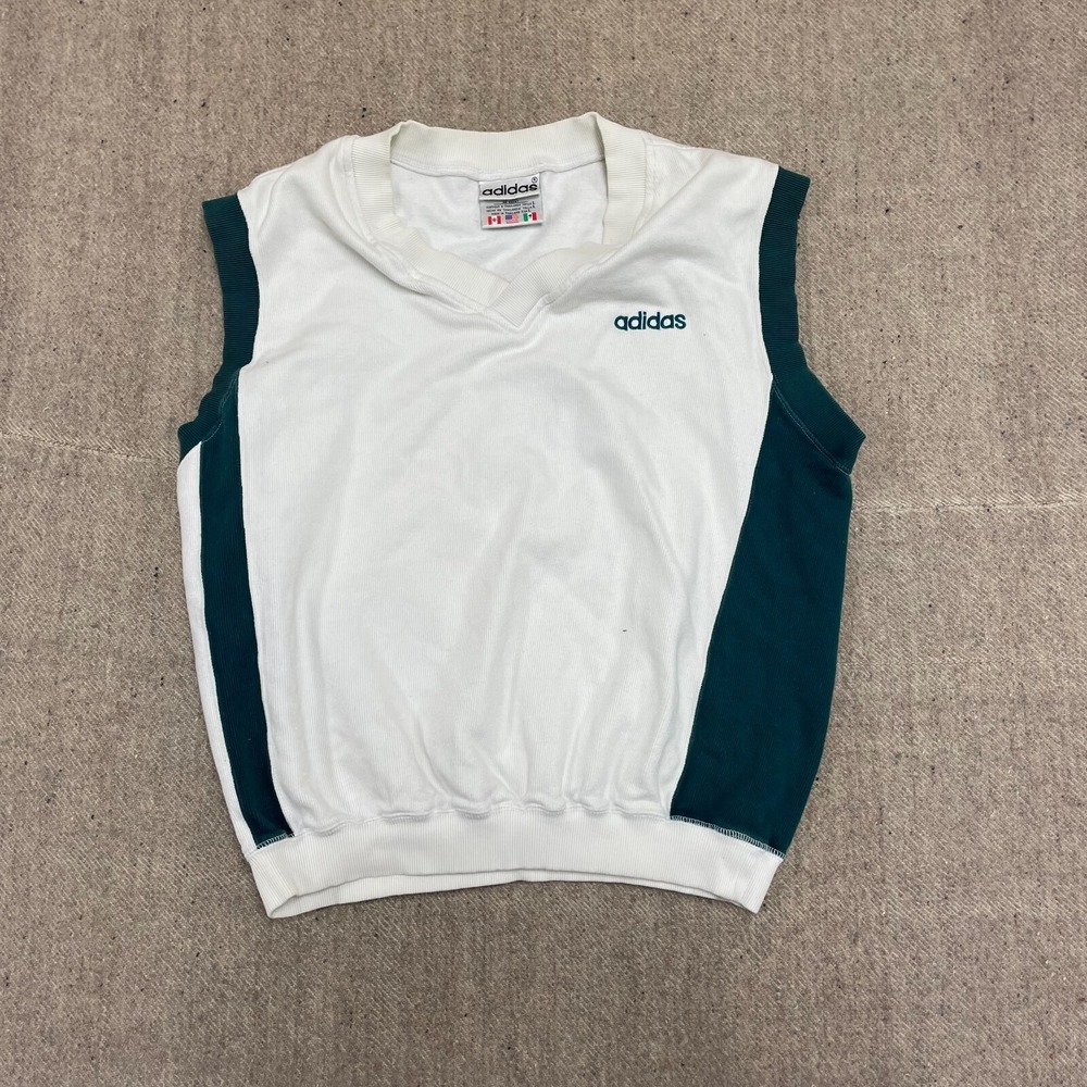 Vintage‎ Sleeveless V-Neck Sweatshirt Vest Men Large White 1980s Adidas